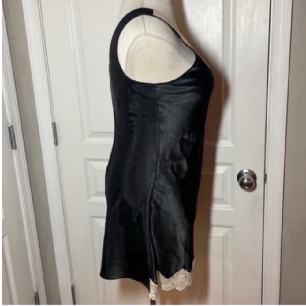 Vintage Inner Most Slip Dress Mini Black Cream Satin Lace V-Neck Dance Party  L - Picture 9 of 17